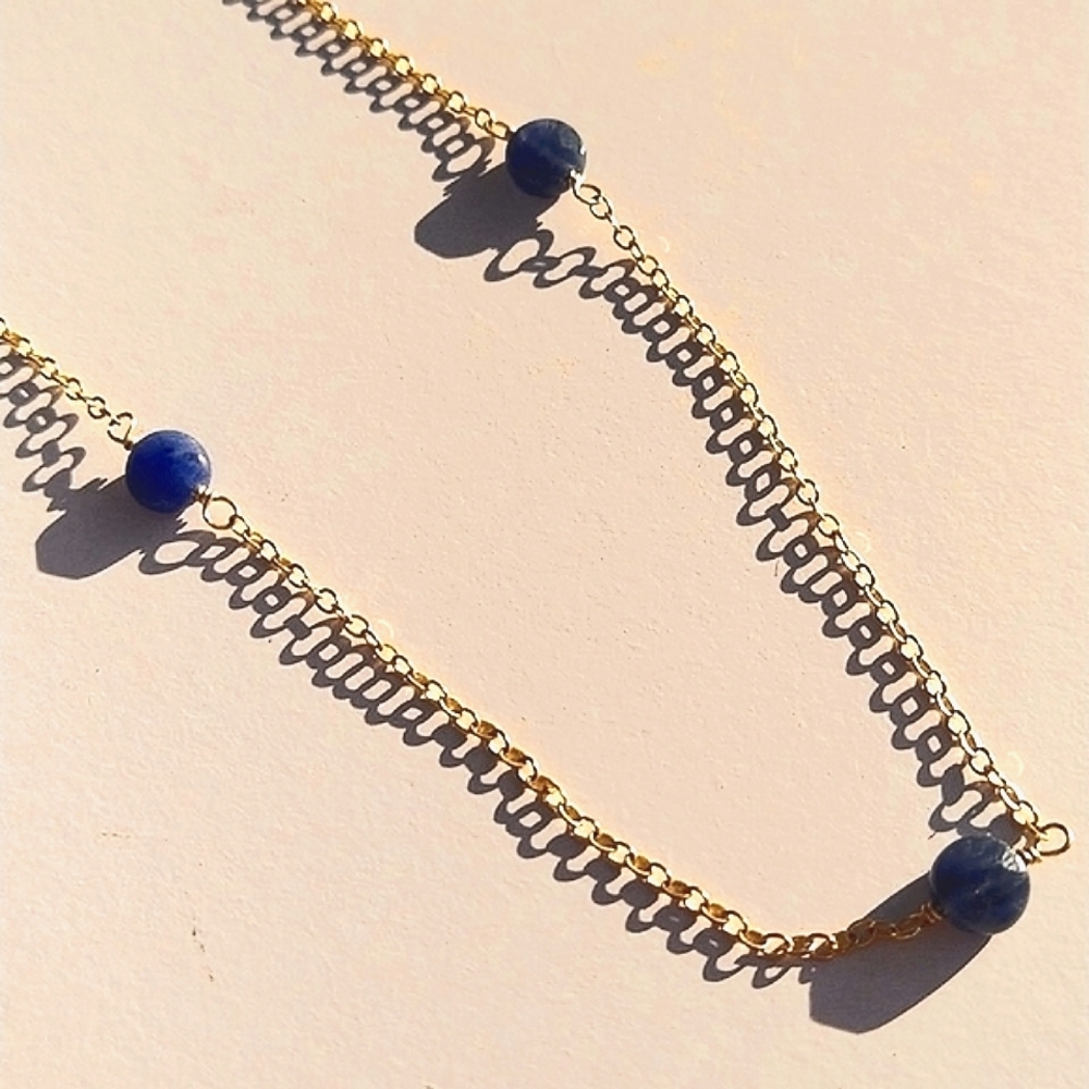ROBIN WOODARD blue lapis & 14k gold filled chain necklace